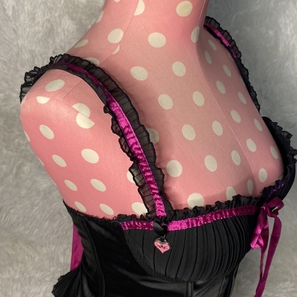 Playboy black satin 2 tone pink & purple ribbon detail corset top - Picture 9 of 10